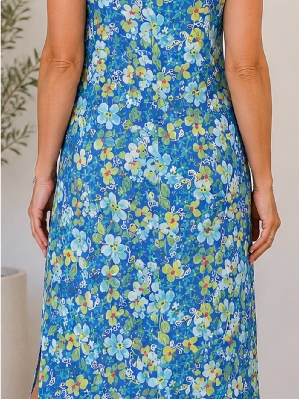 Sigrid Olsen Sport Blue Floral Sleeveless Maxi Dress Size 12P - Picture 3 of 7